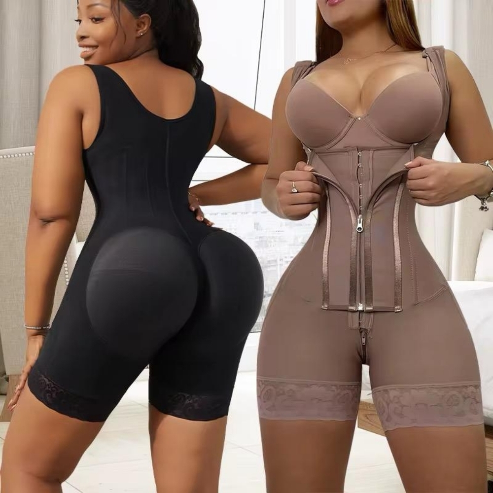 Colombian Fajas Women's Black and Brown Shapewear Bodysuit